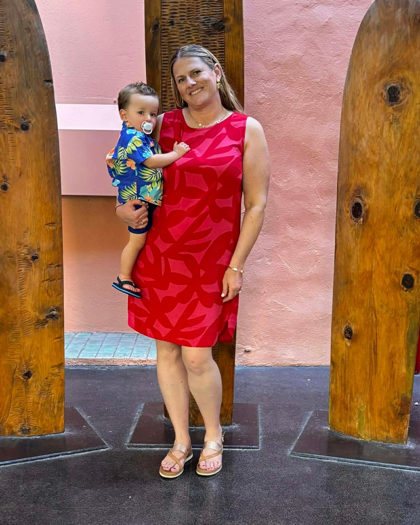 Jeni with her young son during a family trip